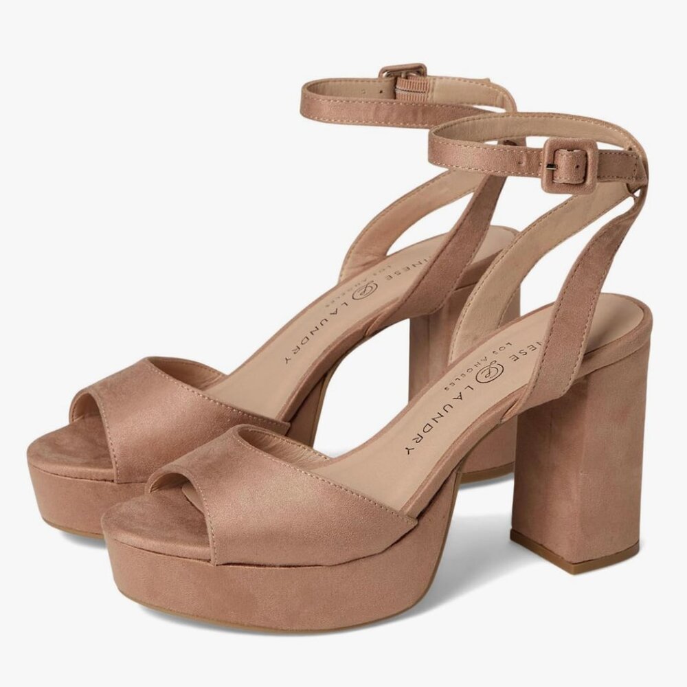 Chinese Laundry Dark Nude Microsuede Platform Block Heel – Size 7.5